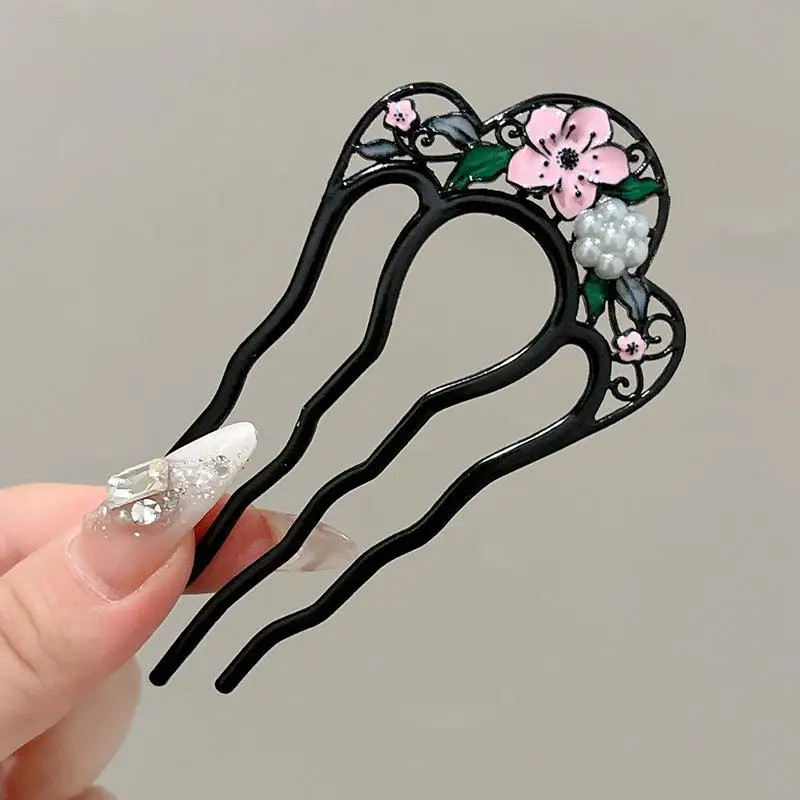 Metal U-shaped Hair Fork Combs Pearl Tassel Sticks Clip Hairpins for Women