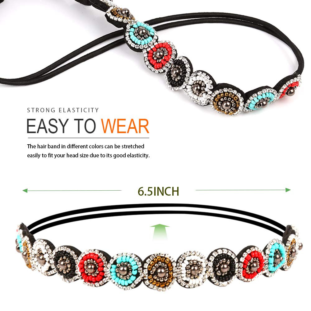 6Pcs Rhinestone Beaded Headbands for Women & Girls – Multicolor