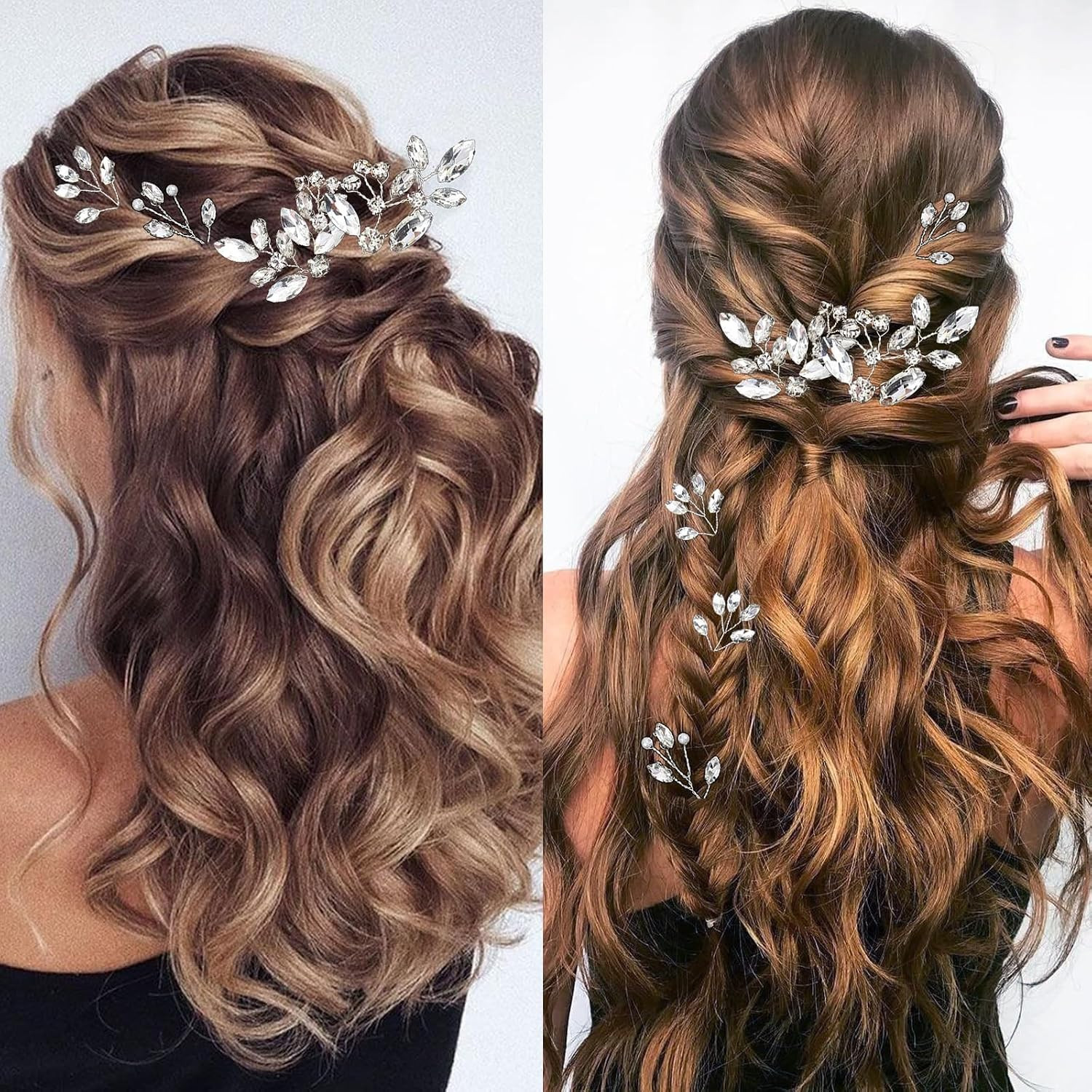 6 PCS Silver Bridal Hair Pins, Rhinestones Hair Accessories Crystal Wedding U-Sh