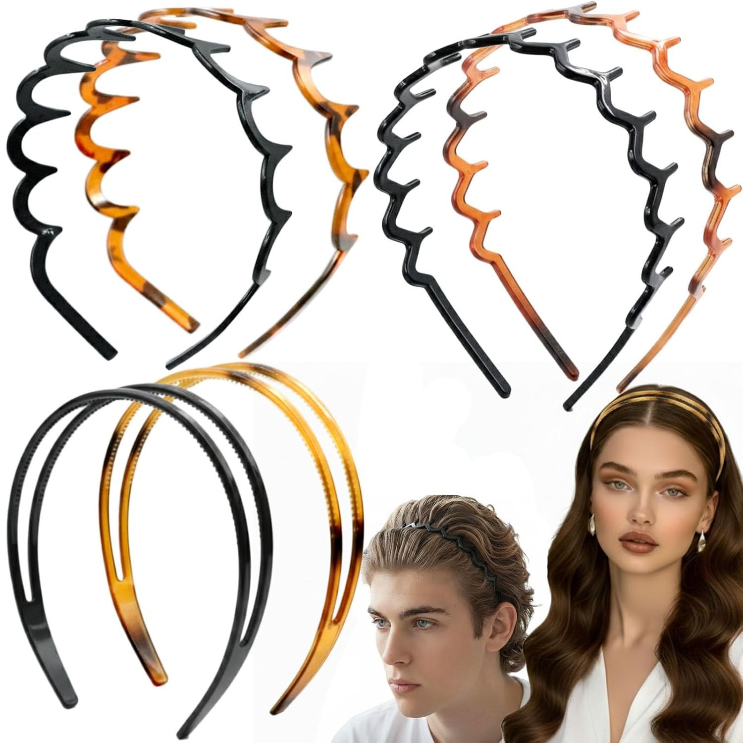 6 PCS Zig Zag Headbands Set Plastic Hair Head Band Comb Hoop Hair Accessories
