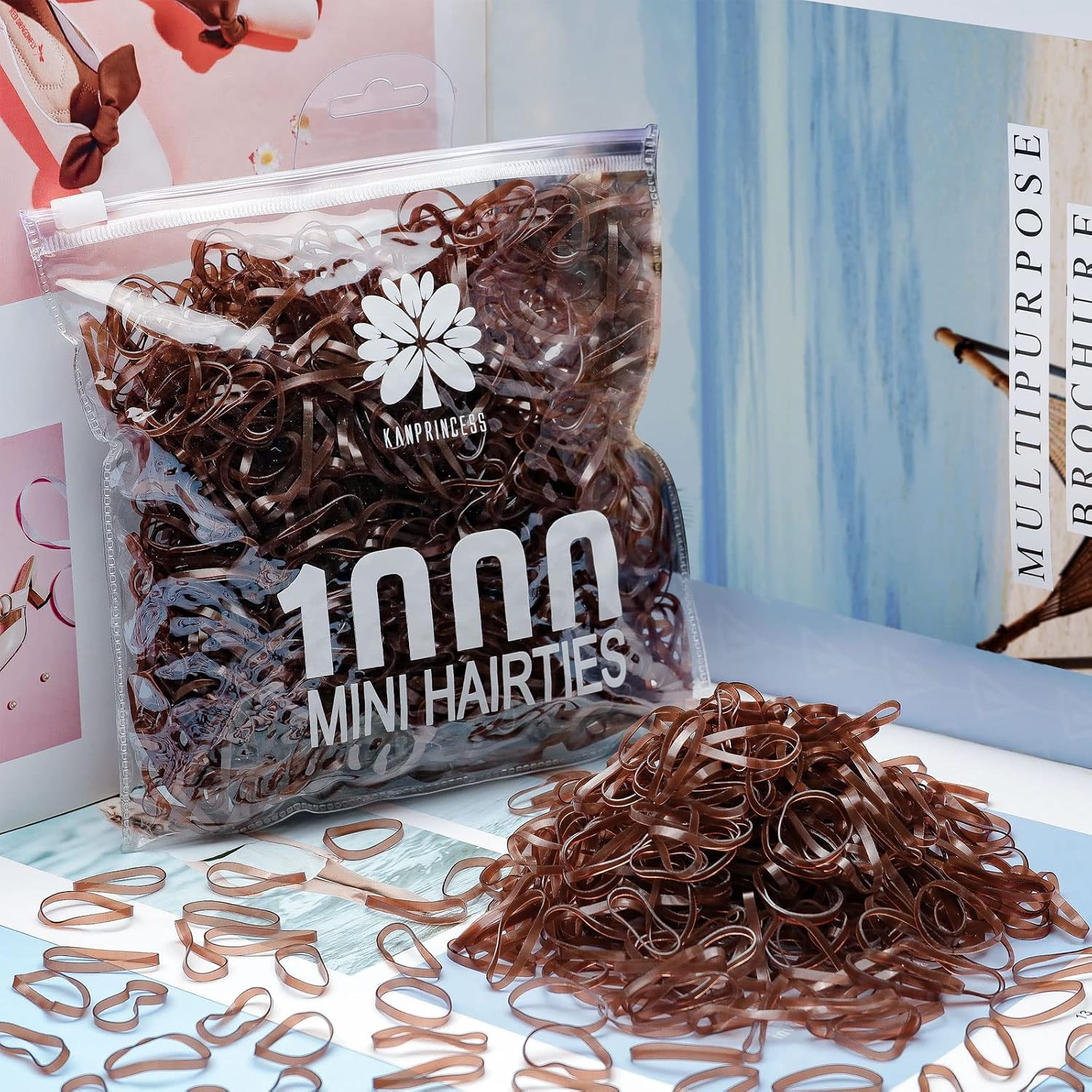 1000Pcs Brown Mini Rubber Bands, Soft Small Hair Ties for Kids Toddlers Girls, E