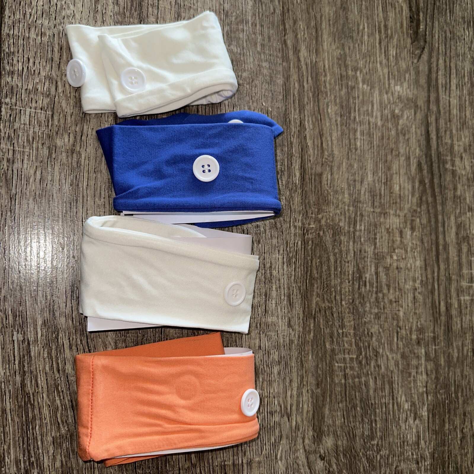 4 Headbands W/Buttons To Hold Face Masks Orange blue beige Buttons