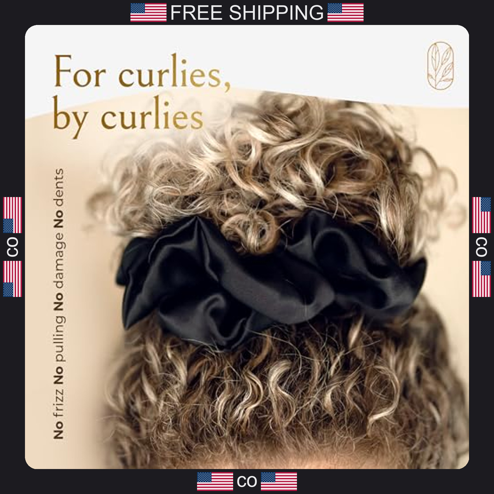 Silk Oversized Scrunchies for Curly Thick Hair Black