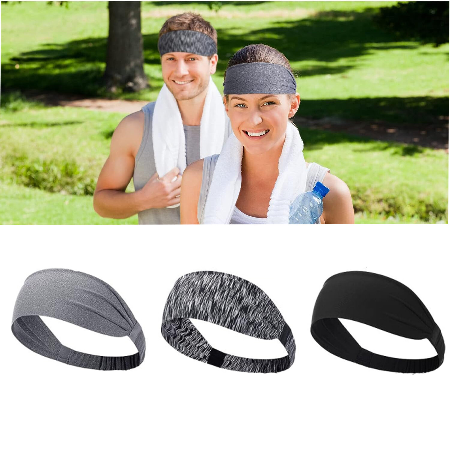 3PCS Sports Headband Anti-Sweat Band Running Yoga Stretch Head Bands Men Women