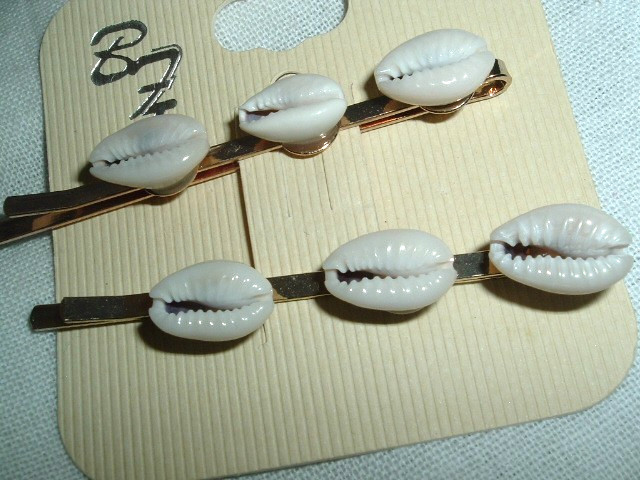 PAIR HAWAIIAN GENUINE SEA SHELLS 2.5″ BOBBY PINS NWT