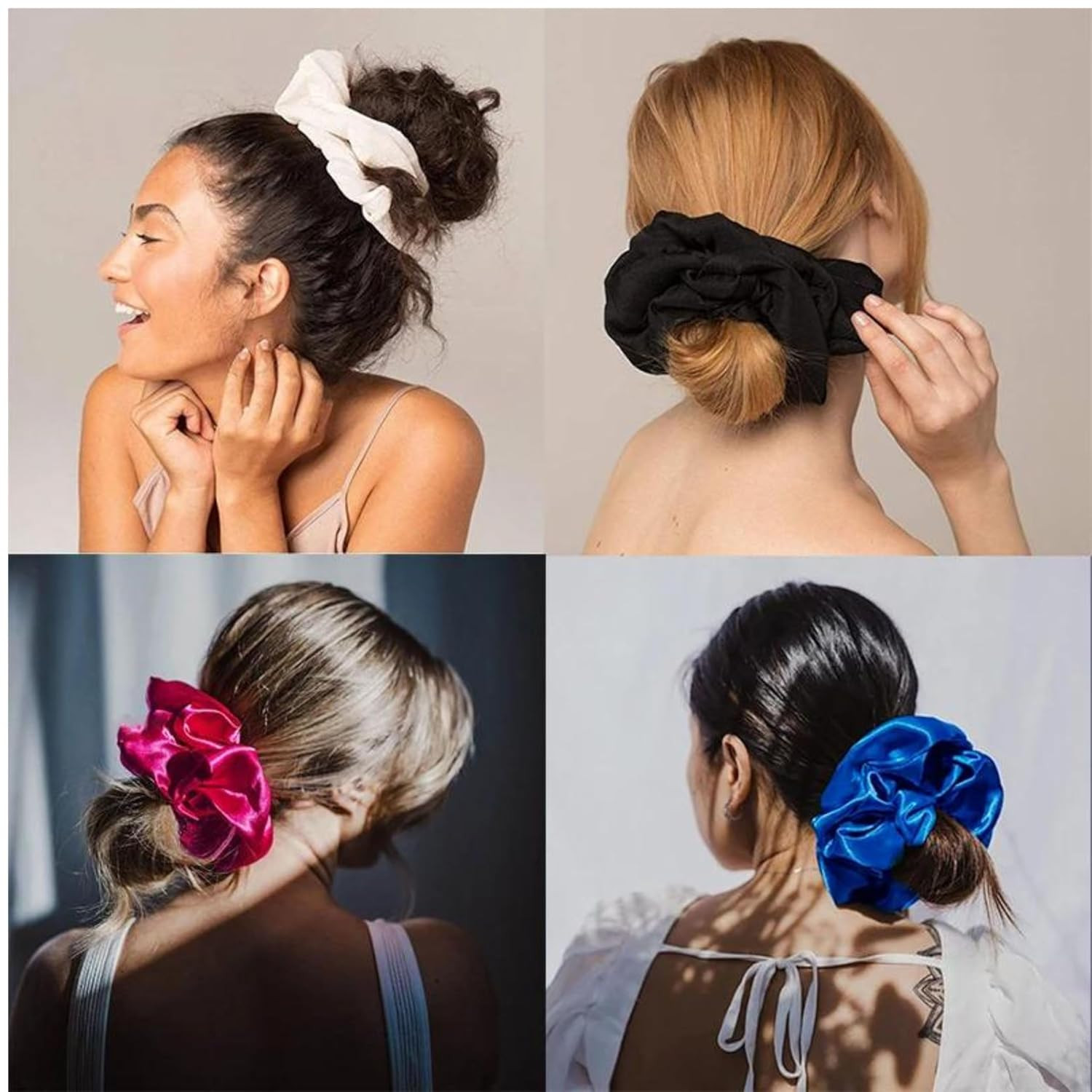 4 Pack XL Satin Silk Hair Scrunchies Oversized Elastic Hair Ties for Women Girls