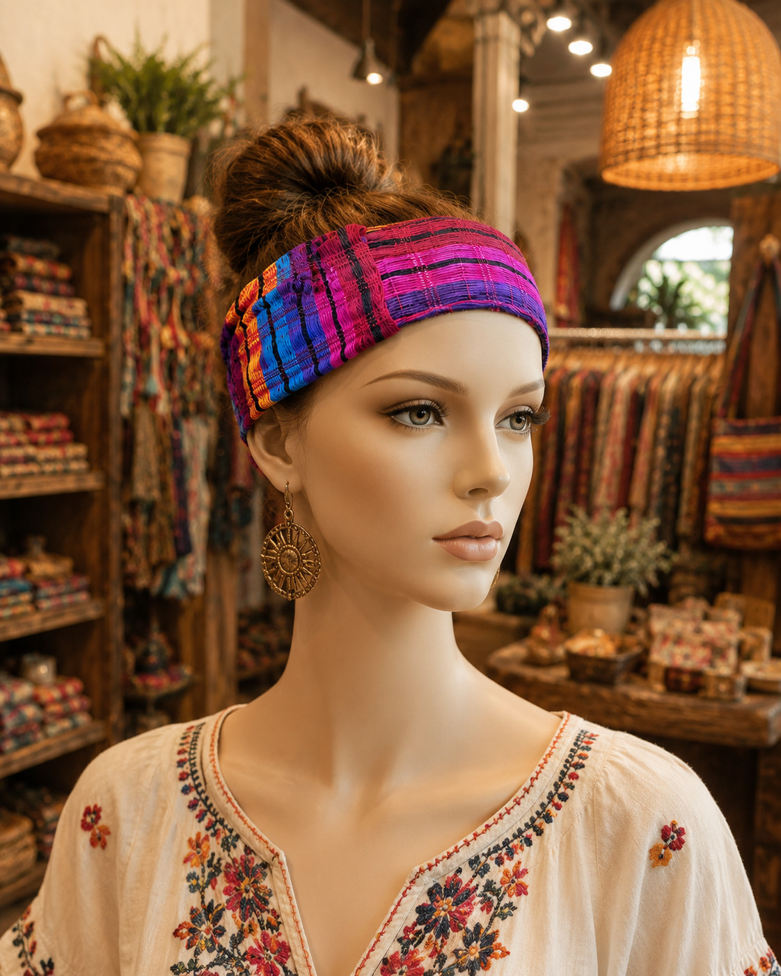 Handmade Guatemalan Multicolor Woven Elastic Head Band 100% Cotton Artisan #UU