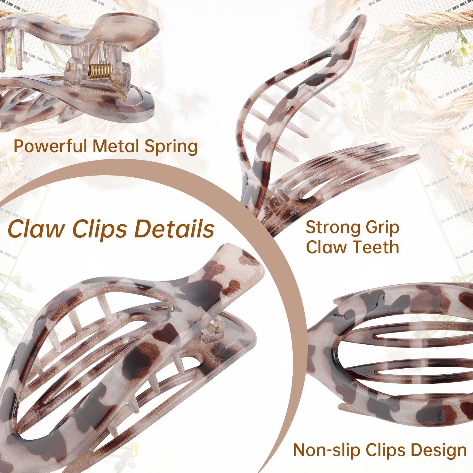 French Concord Hair Clips Claw – 6Pcs 1 Count (Pack of 6), Leopard pattern