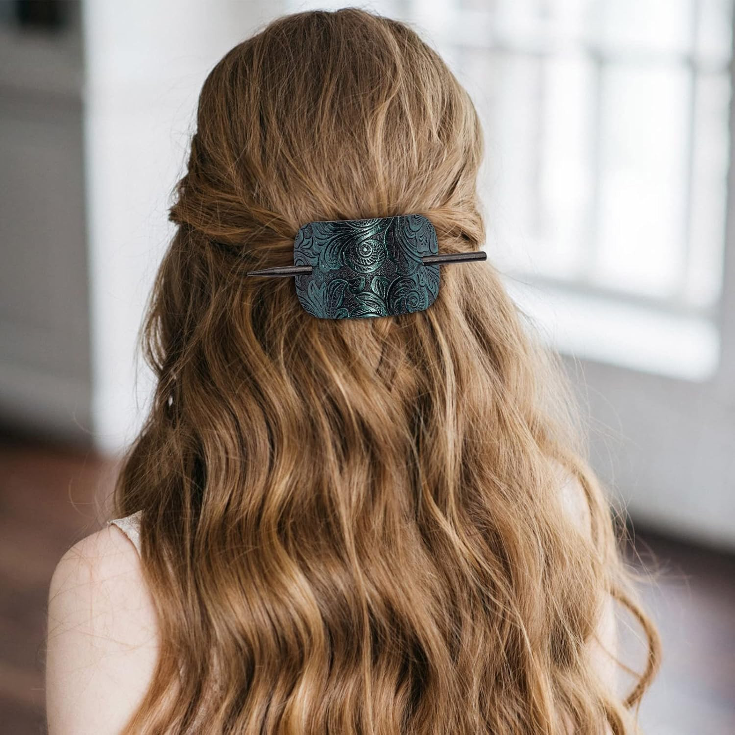 6PCS Leather Hair Barrettes with Stick, Square Shape Hair Accessories Set – Pony