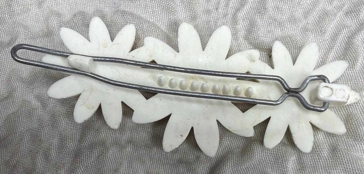 Vintage 1940’s (2) Translucent Acrylic Flower & White Daisy Gorgeous Barrettes