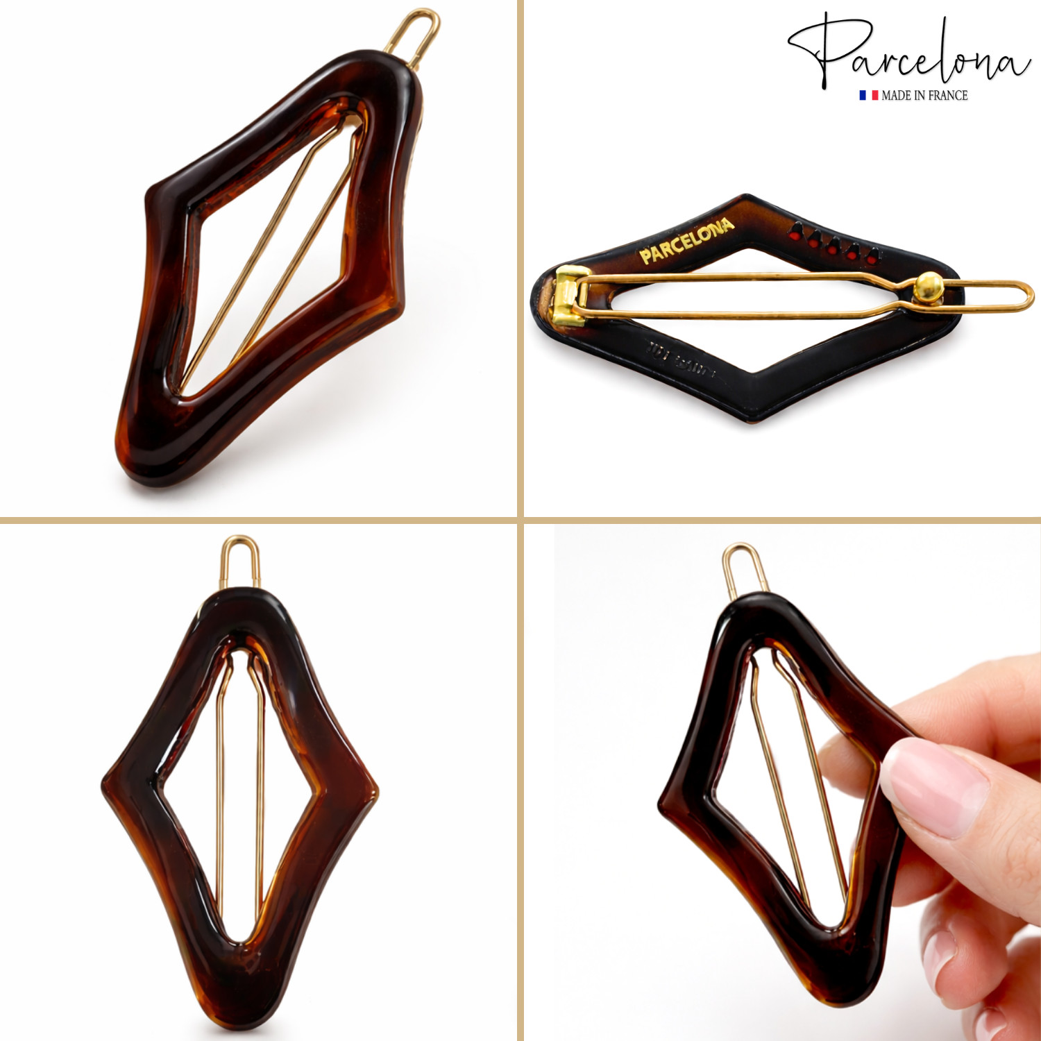 Parcelona Rhombus 2″ Small Tortoise Shell Hair Clip Tige Boule Barrette Womens