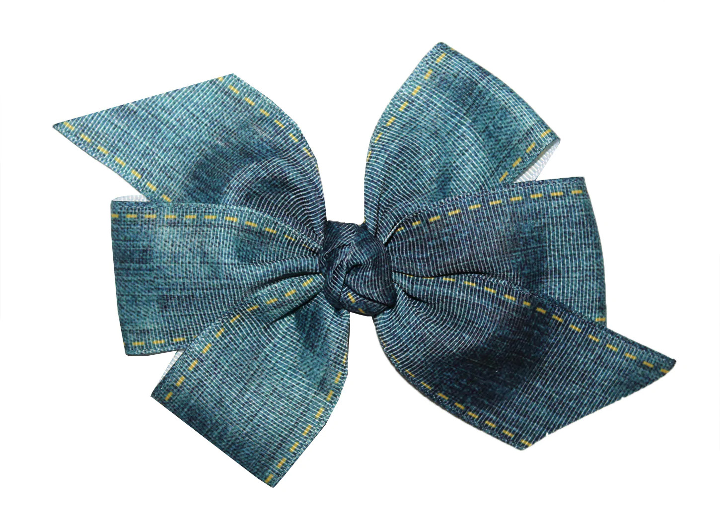 WD2U 5″ Stitched Blue Jean Denim Grosgrain Hair Bow French Clip Barrette