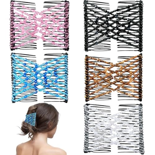 5 Pieces Magic Hair Comb Stretchy Double Comb black,brown,white,pink,blue