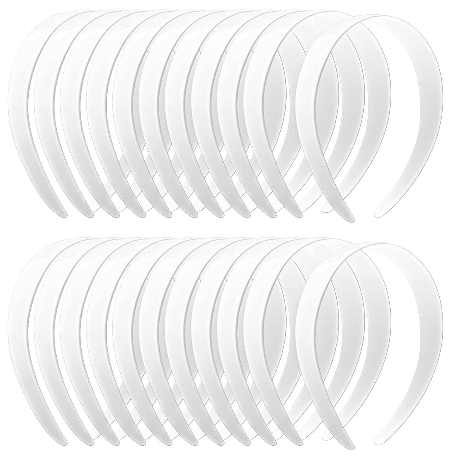 24 PCS White Plastic Headbands, 1 Inch Wide No Teeth Hair Bands for Girls & Wome