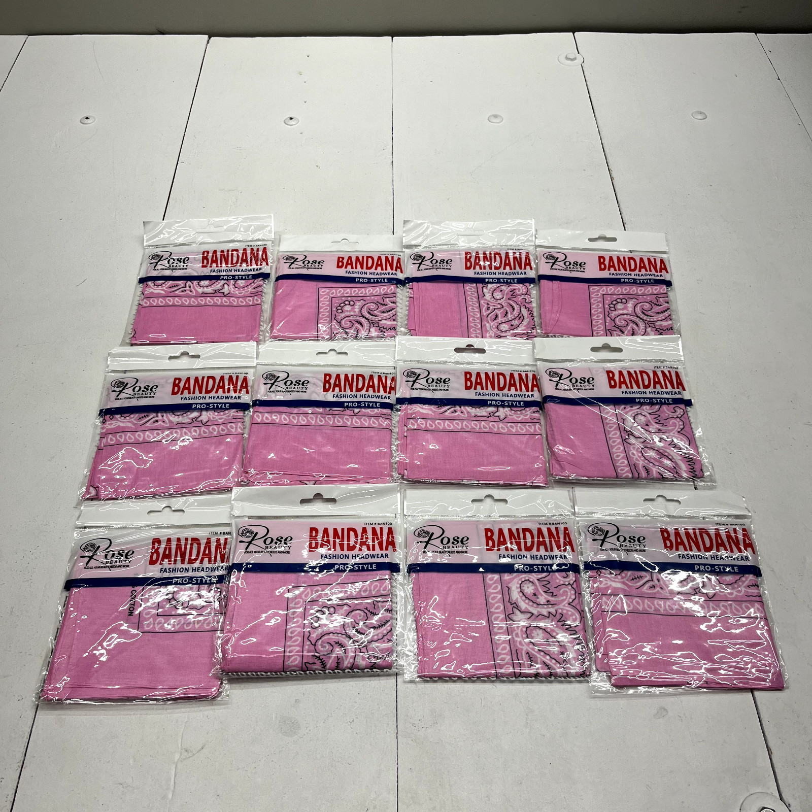 Rose Beauty Pink Pro-Style 12 Pack Bandana Unisex Adult One Size