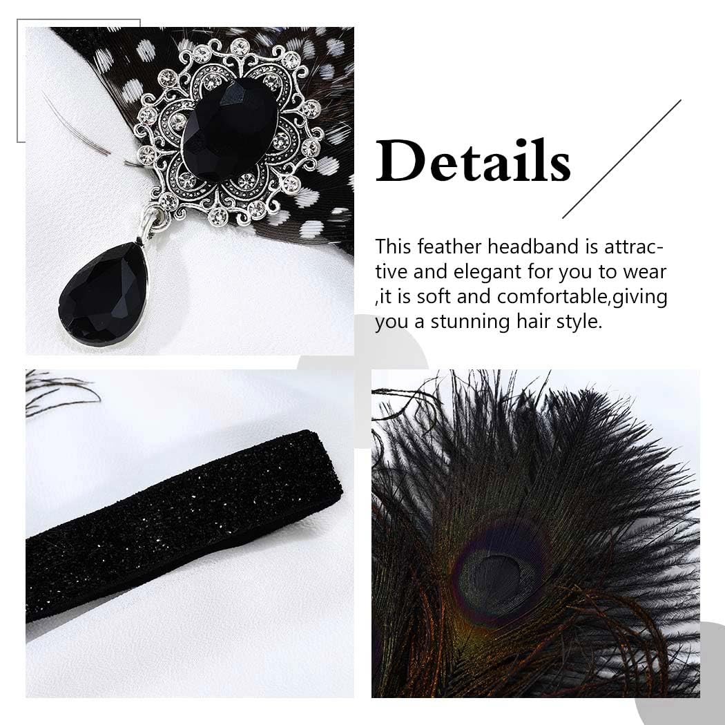 1 PC 1920s Black Feather Headband Fascinator Flapper Headpiece Party Prom Hair