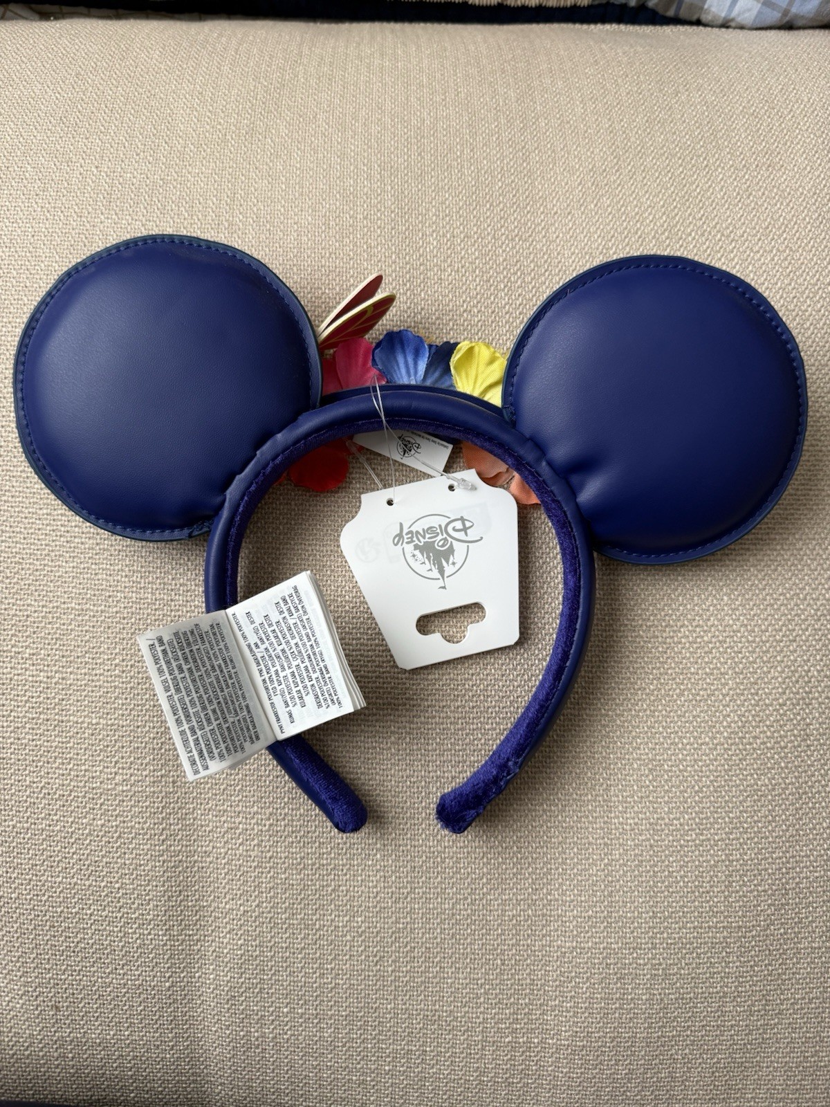 Disney Minnie Mouse Tropical Minnie Ears Headband Blue Leather Embroidered