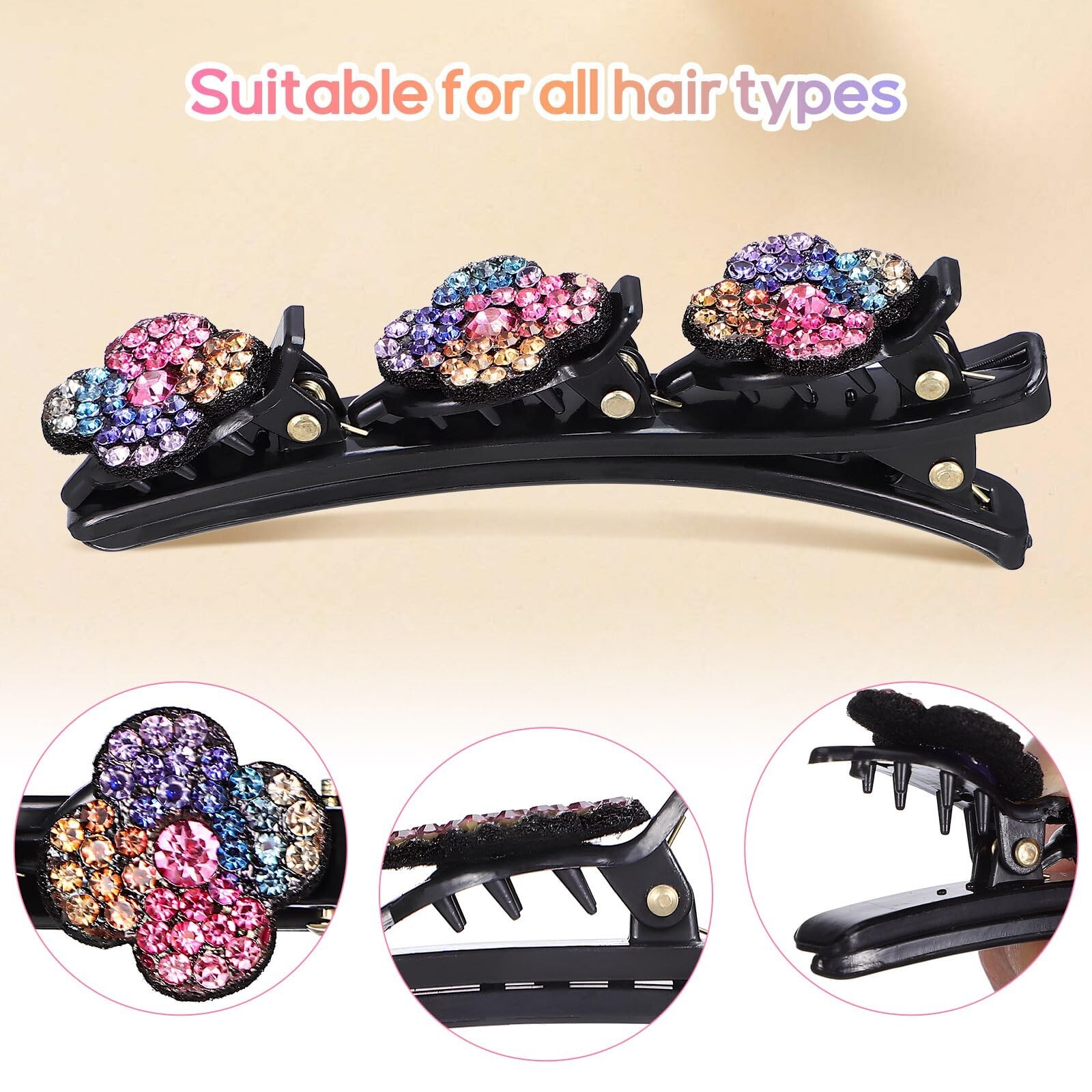 12 Pcs Sparkling Crystal Stone Braided Hair Clips Rhinestone Hair Clips Duckb…