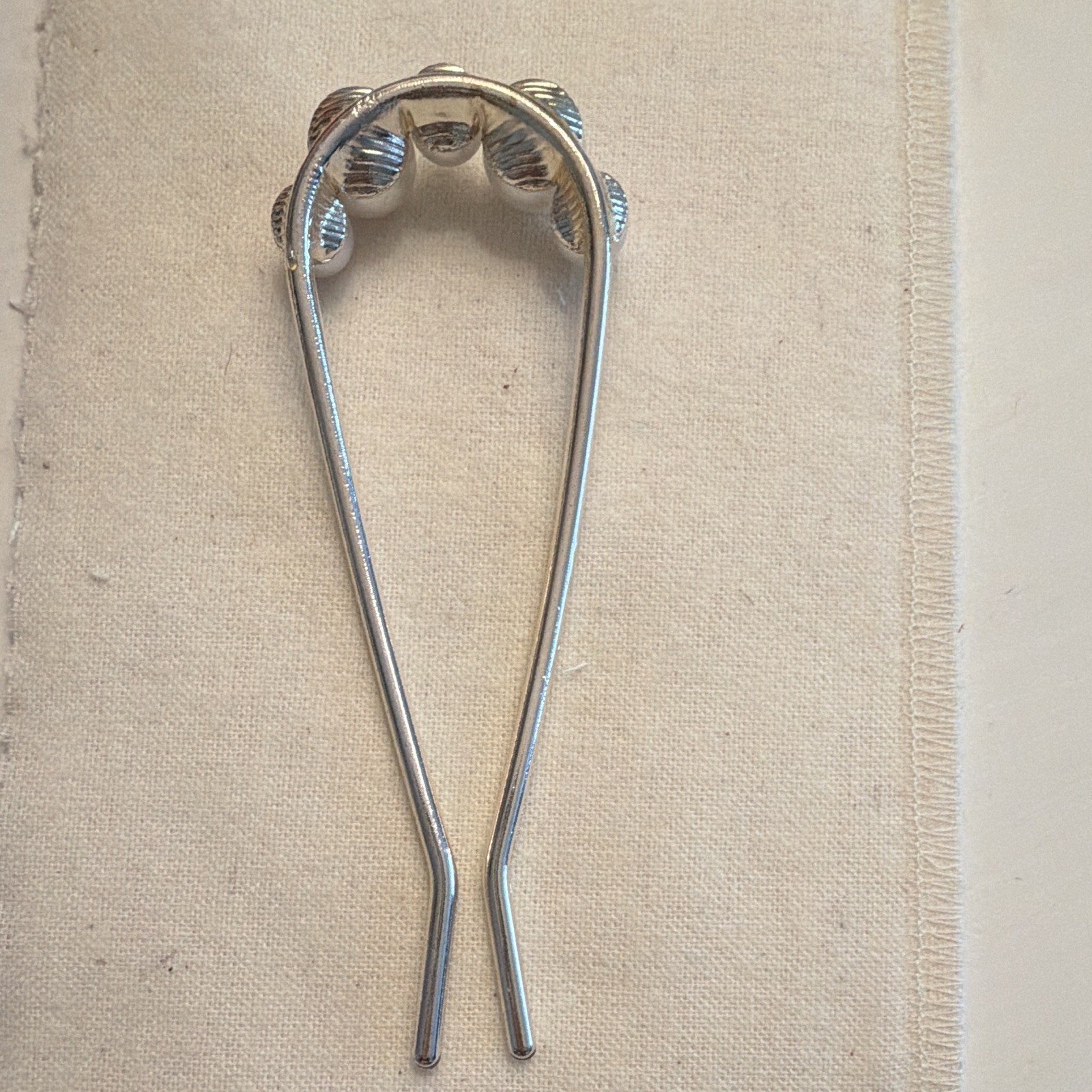 Silver Tone Faux Pearl U-Shaped Hair Pin Fork Decorative Solid Round Beads