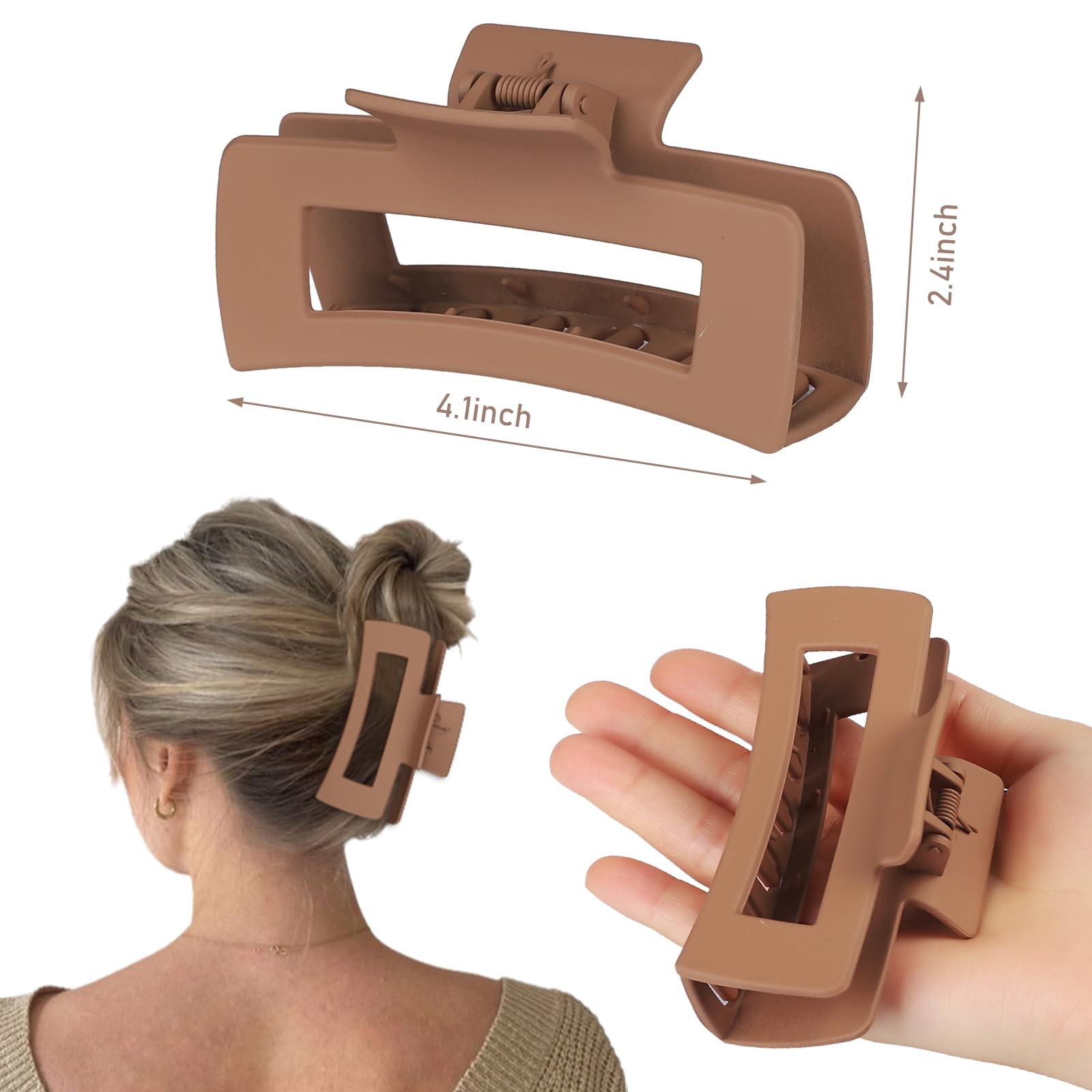 4.1 Inch Large Hair Claw Clips 8 Pcs 1 Count (Pack of 8), Brown Colorful