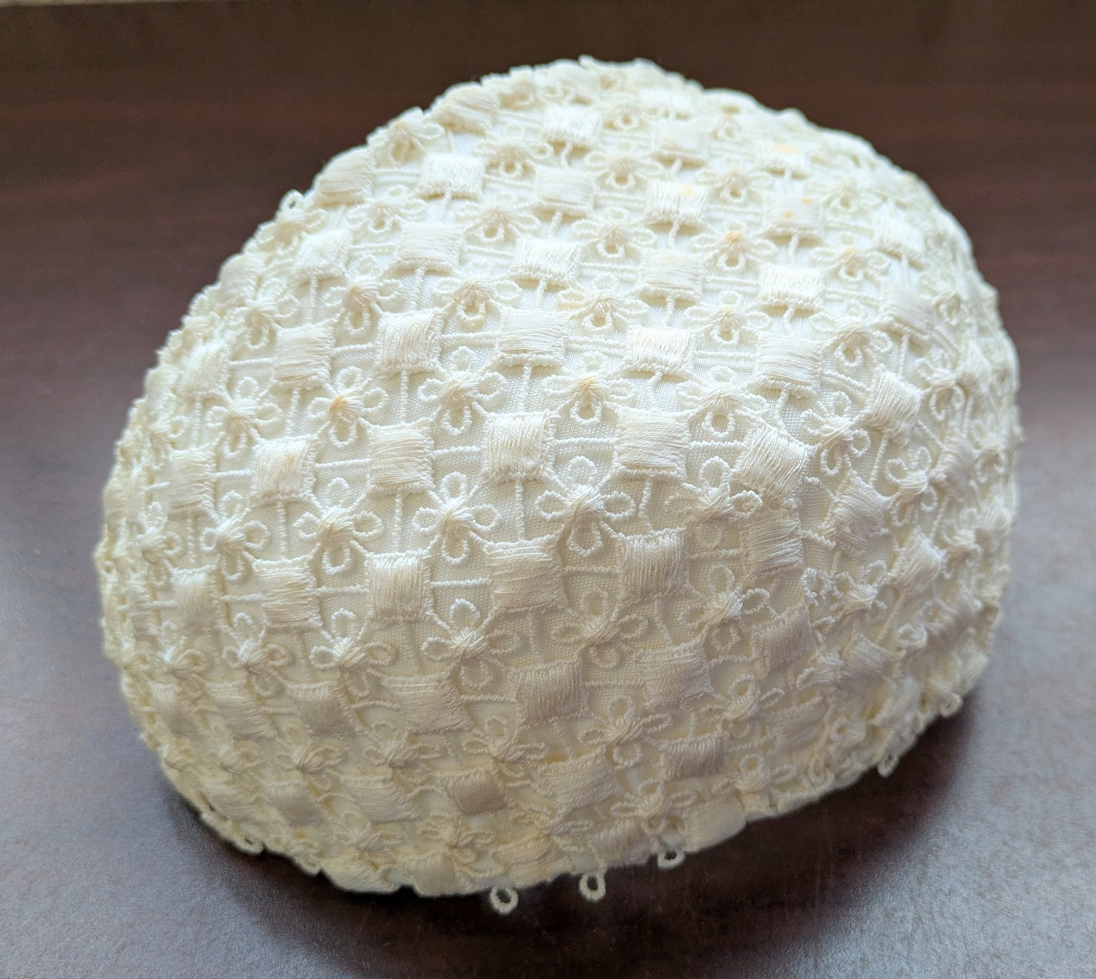 Vintage Ivory Lace Bonnet Hair Accessory Pom Pom Trim