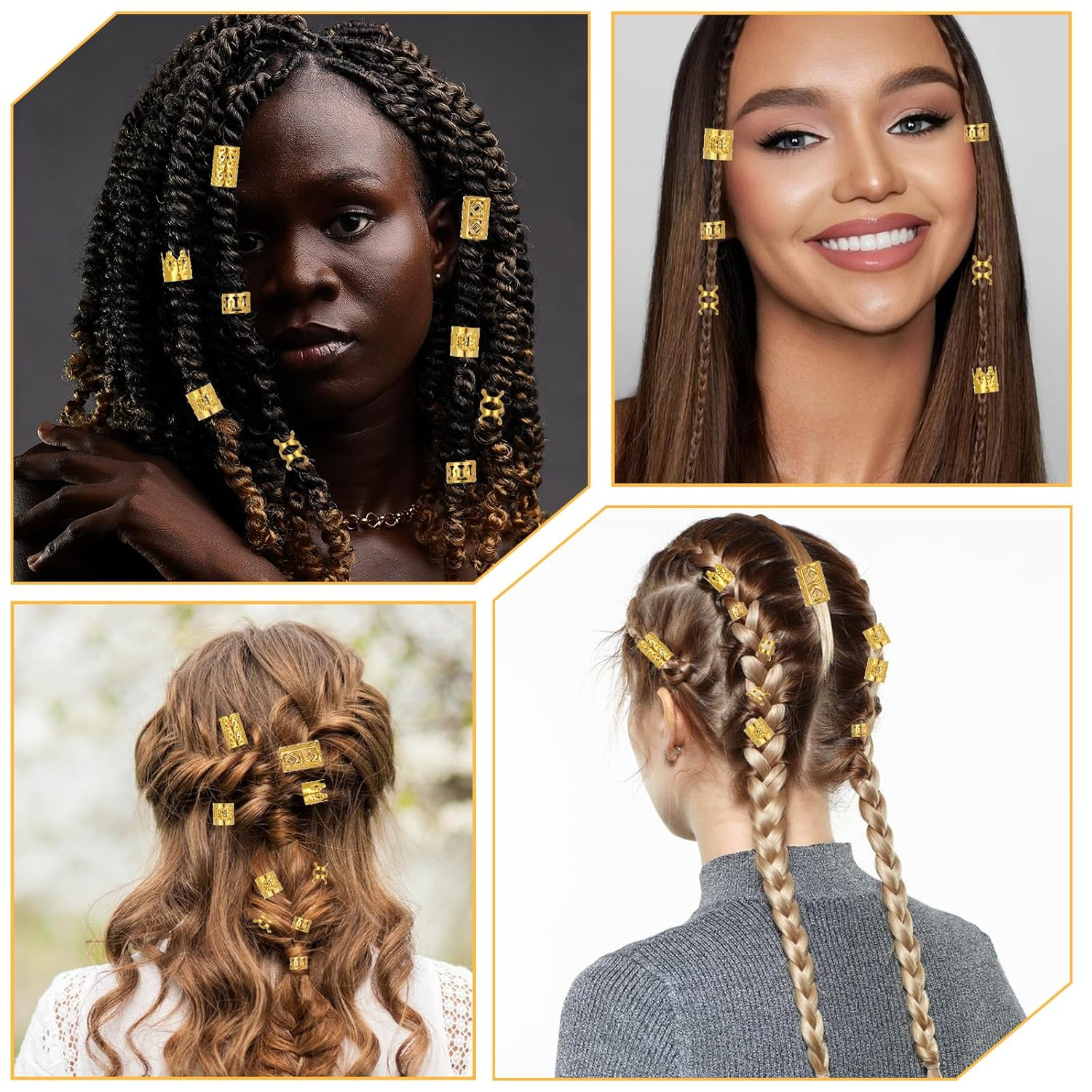 120Pcs Gold Hair Jewelry for Braids Accessories Loc Jewelry for Hair Dreadlocks