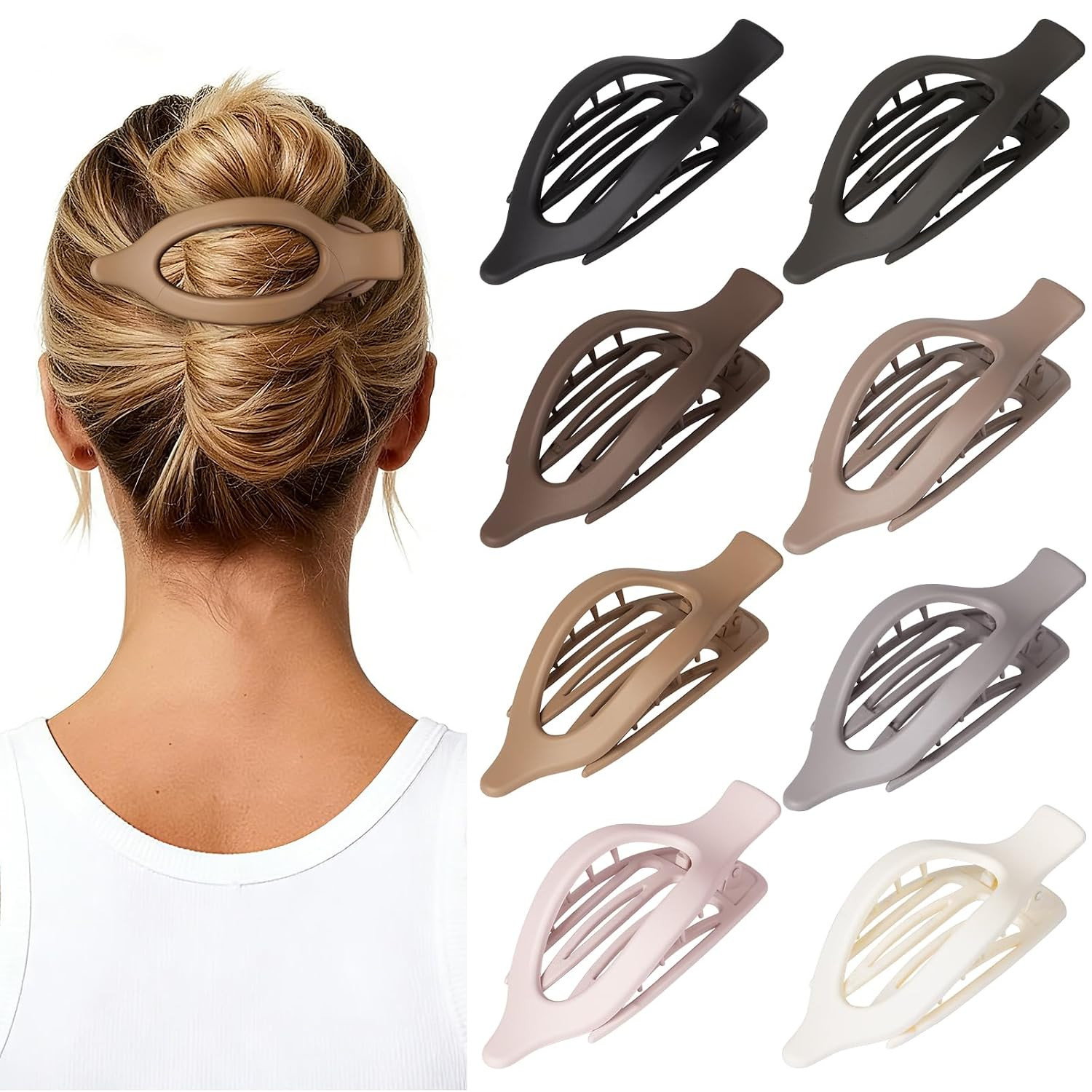 8 Pack Flat Hair Clips for Women – Large Claw Clips for Thick and Thin Hair, S