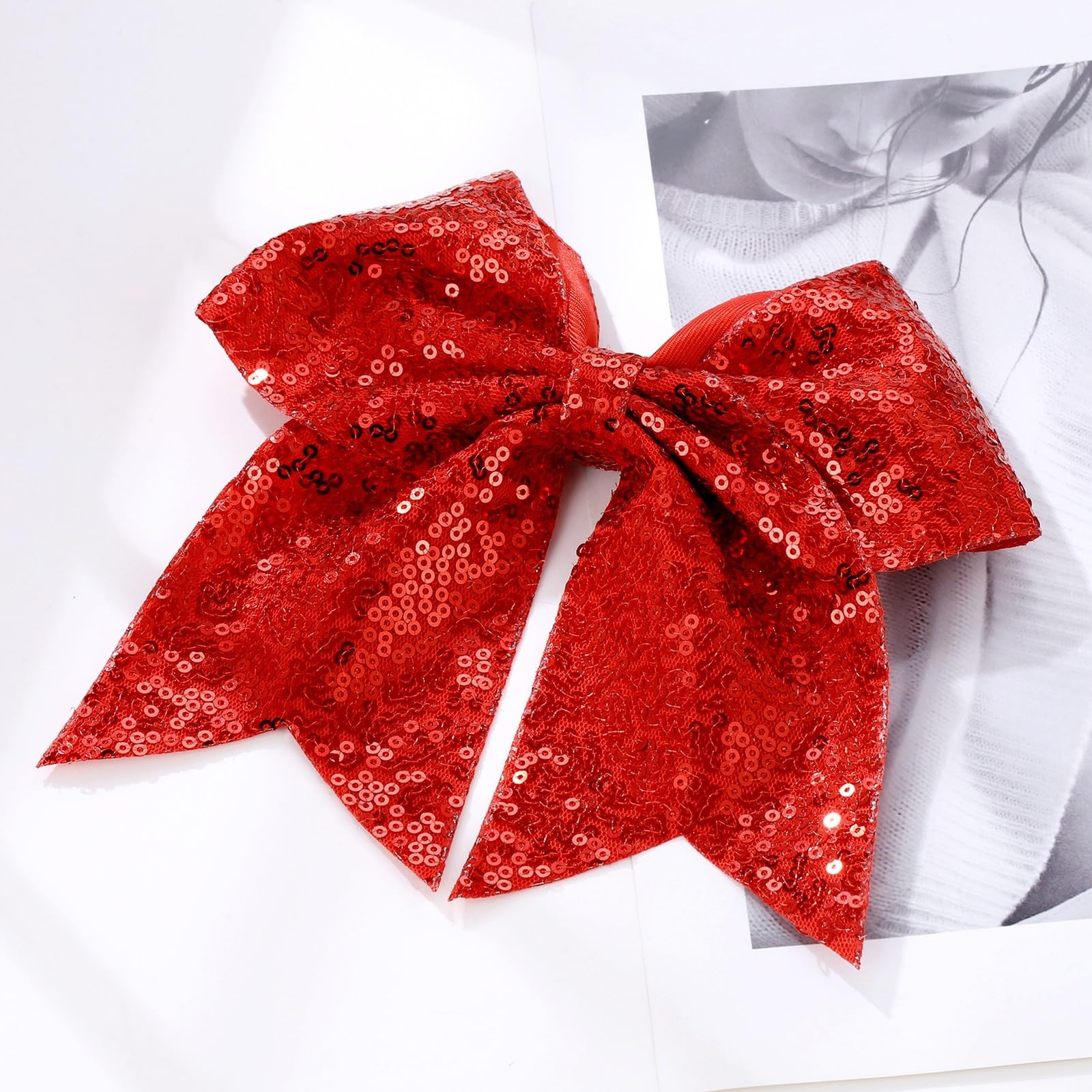 Large 7 Inch Christmas Red Glitter Bow Clip Sequin Bling Party Hair Accessories