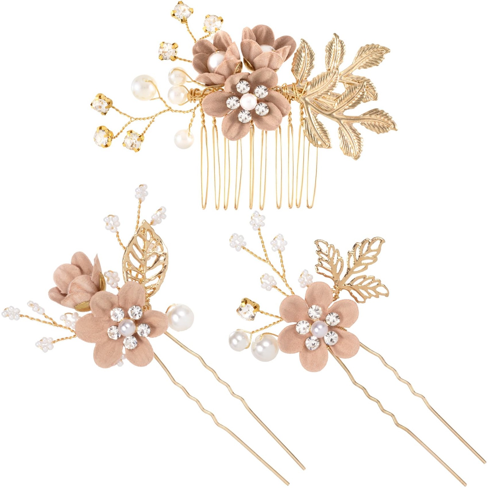 HINZIC Flower Tassels Hairpin, Non-Slip Pearl Clips, Pink, 3pcs