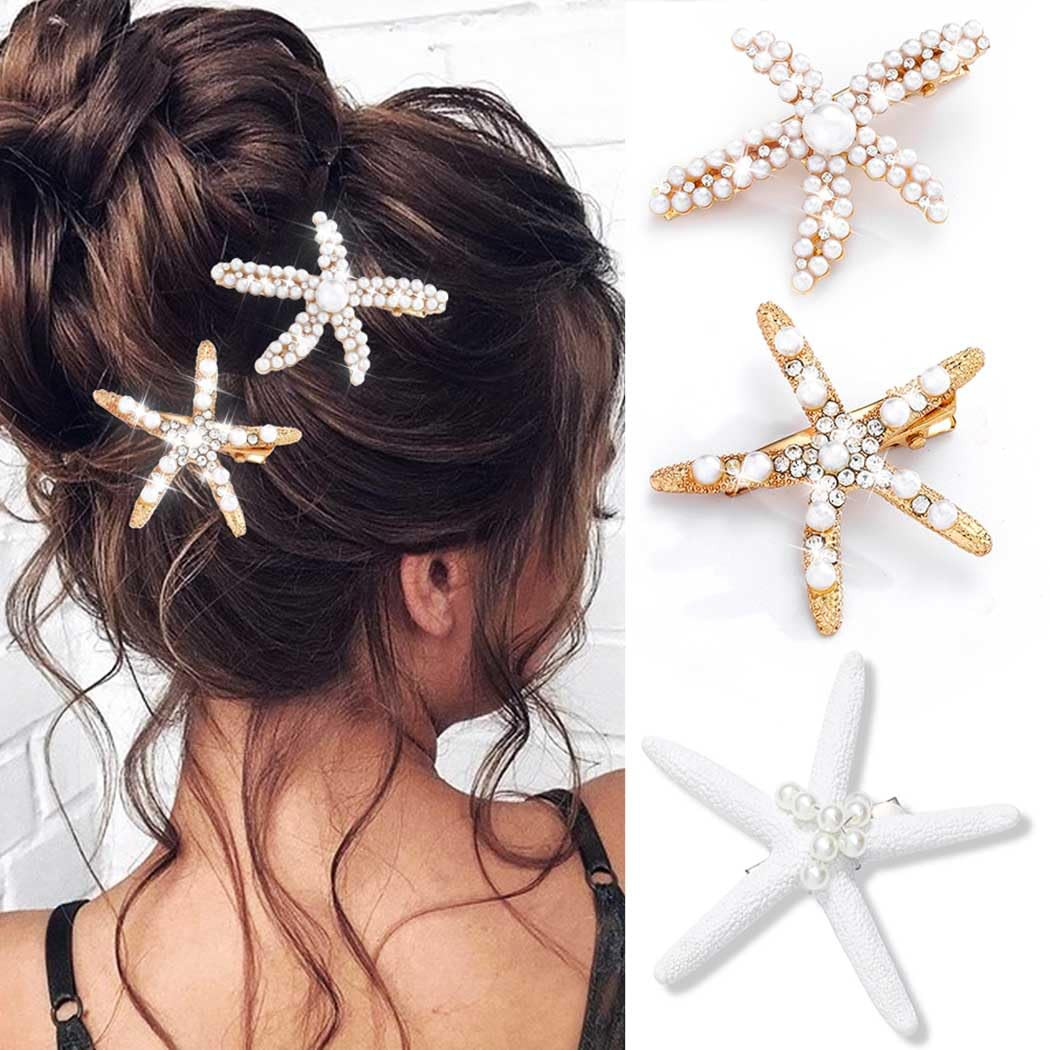 Starfish Hair Clip Pearl Mermaid Hair Clips Seashell Hair Accessories