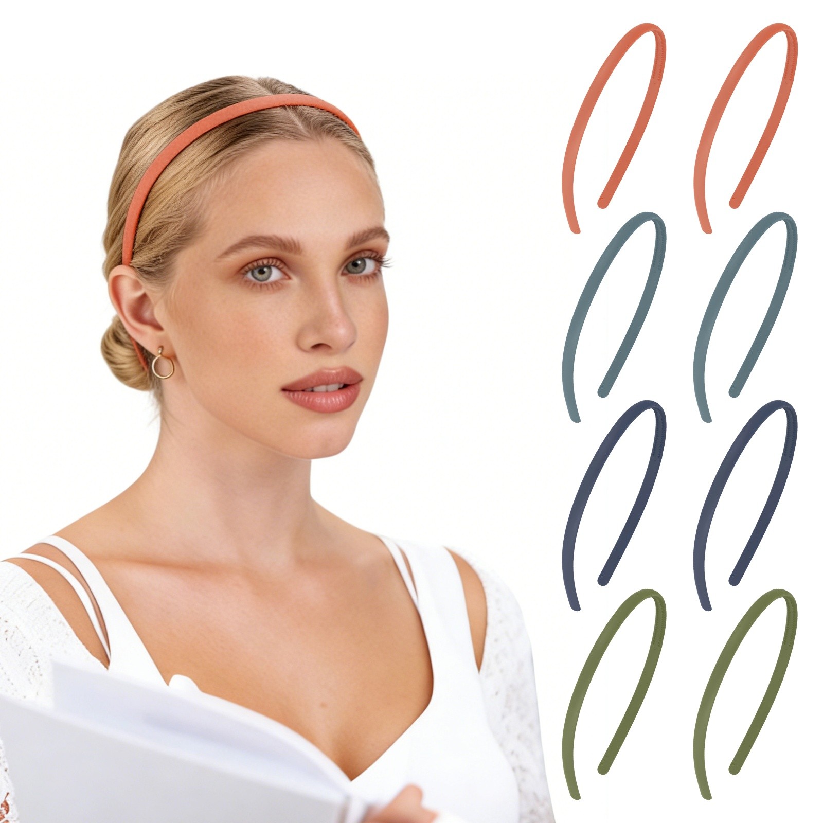 8 Pcs Thin Headband, Sunglass Headband Invisible, Forest Green/Blue/Gray/Orange