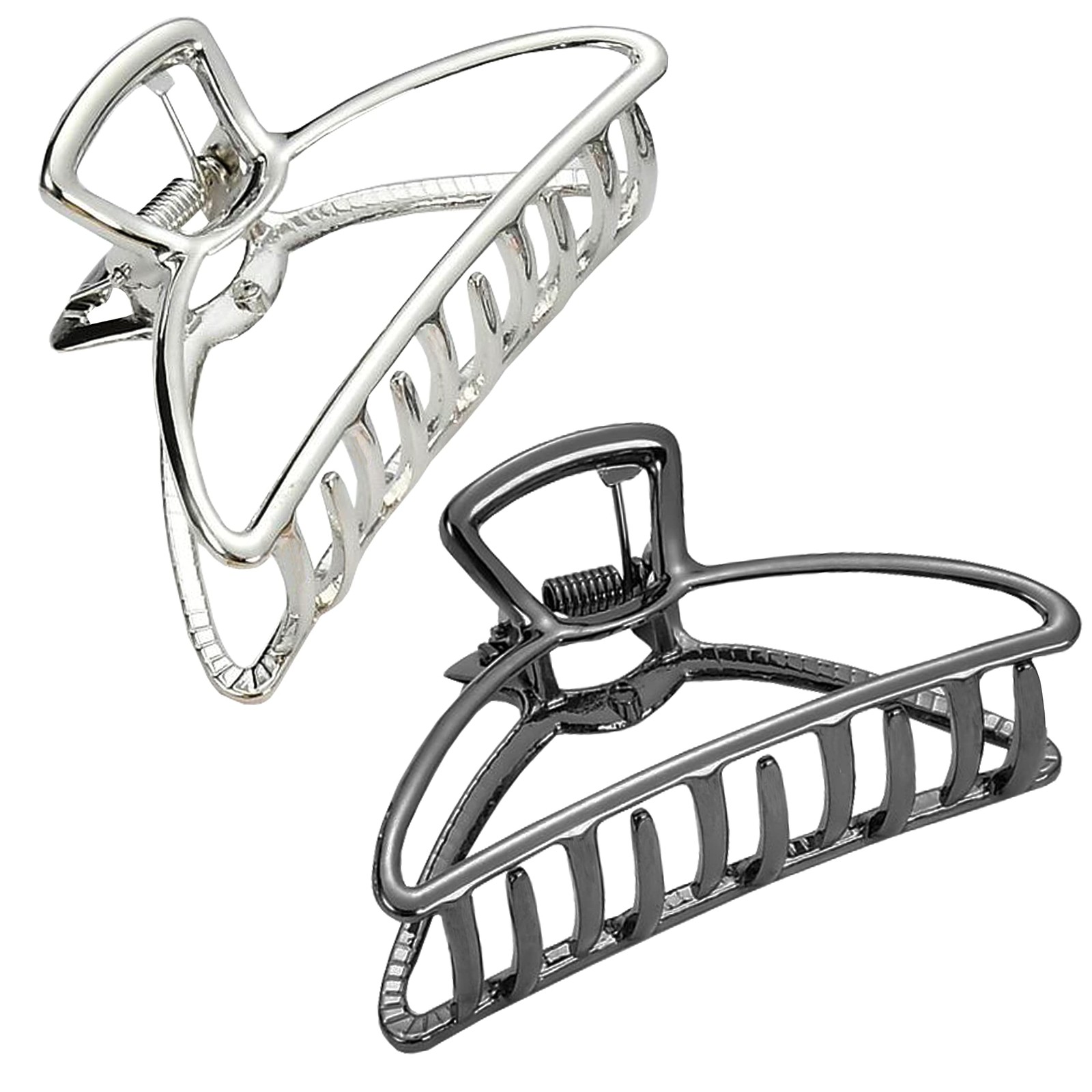Hair Clips, Metal Hair Claw Barrette Clamp Jaw for Women (2, Black+ Silver)