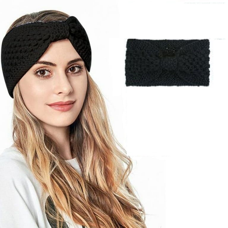 1pcs Knitting Winter Warmer Headband, Non-Slip for Home Travel (Black)