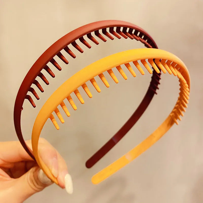 Women Simple Colorful Matte Toothed Hairbands Broken Hair Finishing Headband Out