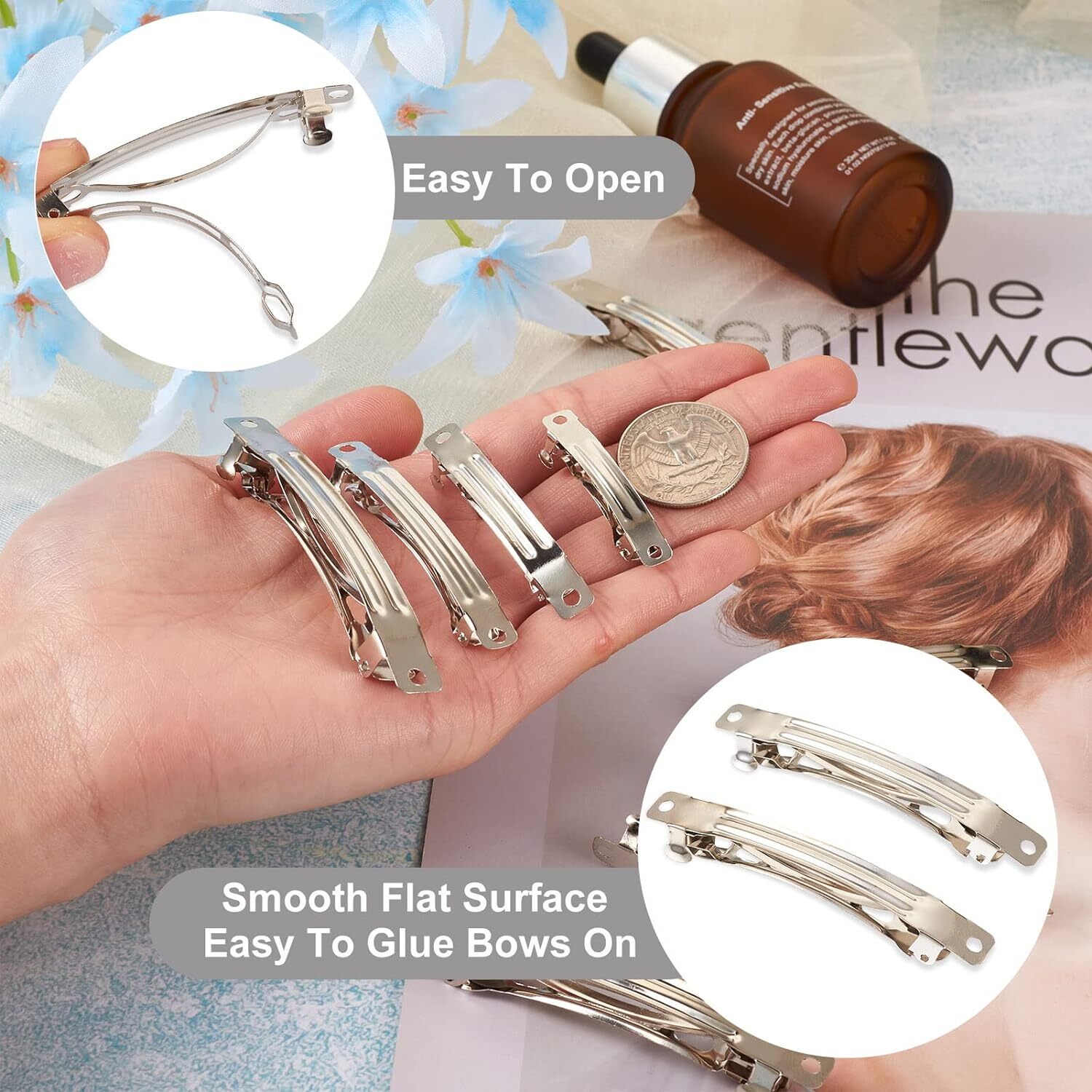 100Pcs Iron Blank French Barrette Hair Clip 4 Sizes 39/51/59/78mm Long Platin…