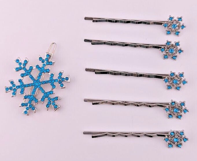 SNOWFLAKE HAIR CLIP SET bobby pins frozen snow ice crystals Xmas Winter H2