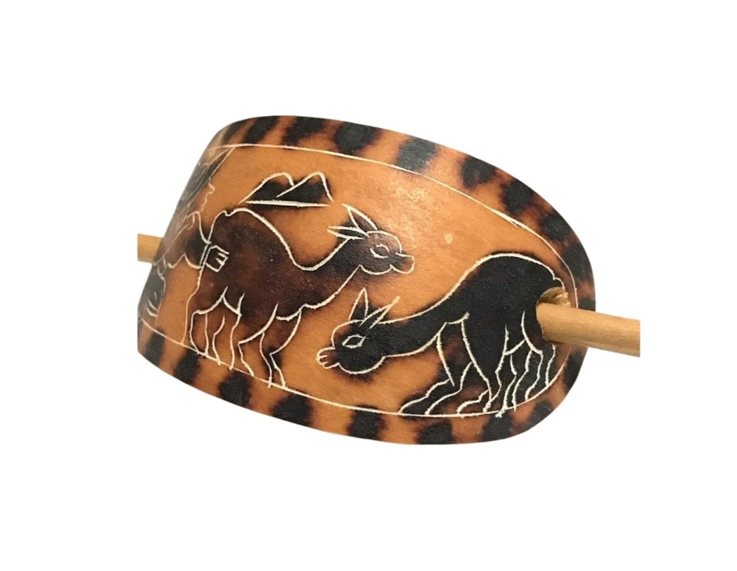 Gourd Hair Barrette Stick Closure Dome Wood Burn Farm Animals Southwestern OOAK