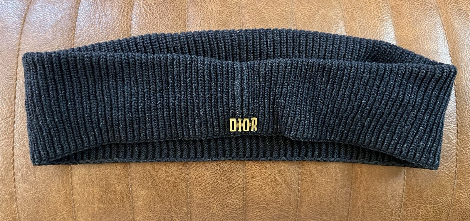 Christian Dior Rare Ballerina Knit Headband. DIOR gold tone logo icon.