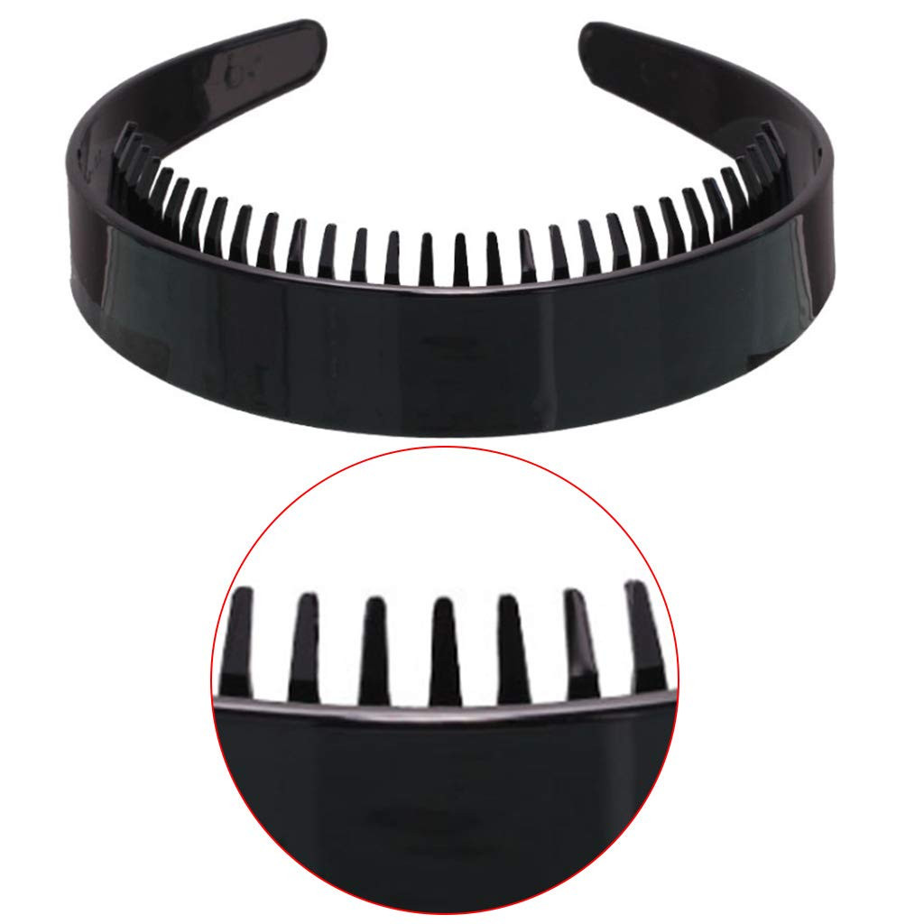 Women Girls 2.5cm Wide Plain Headband with Non-Slip Teeth Comb Black Plastic …