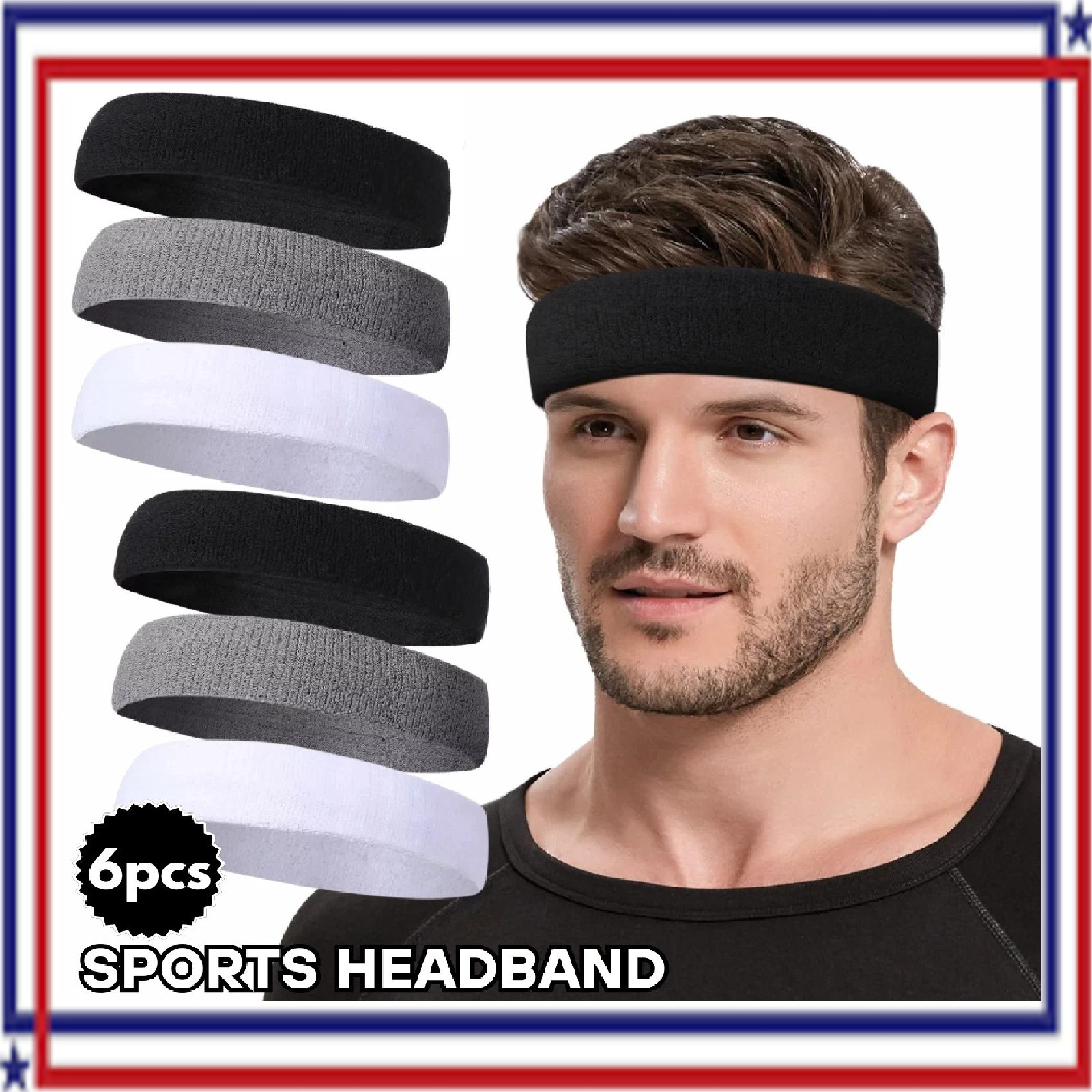 6pack Sports Headband Yoga Gym Sweatband Women Men Hair Bands Head Sweat Band US