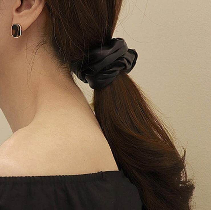 4 Pack Leather Elastic Hair Scrunchies Soft Elegant Hair Ties Ponytail Holder