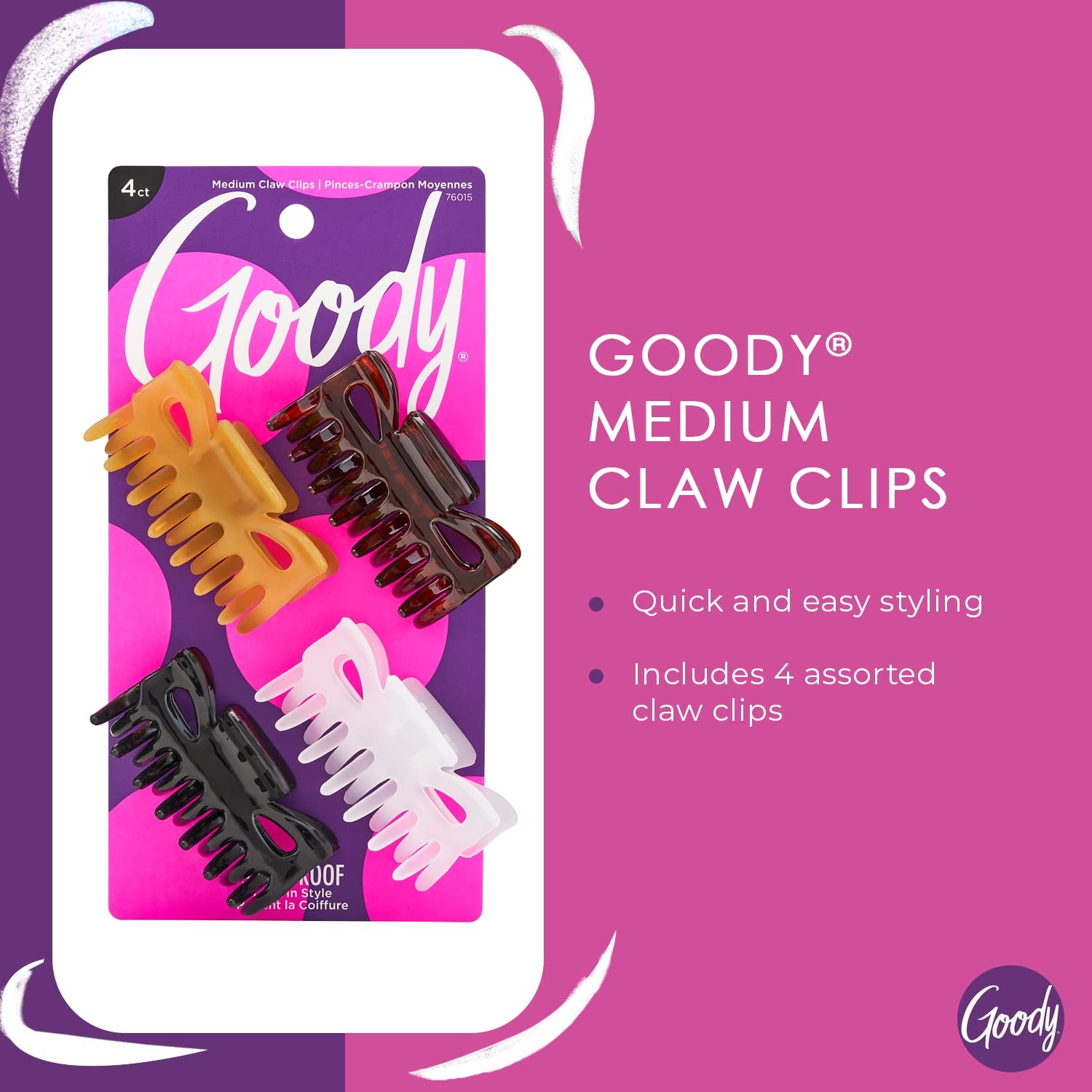 Goody SlideProof Classics Medium Claw Clips – 4ct Assorted Neutrals Hair Styling