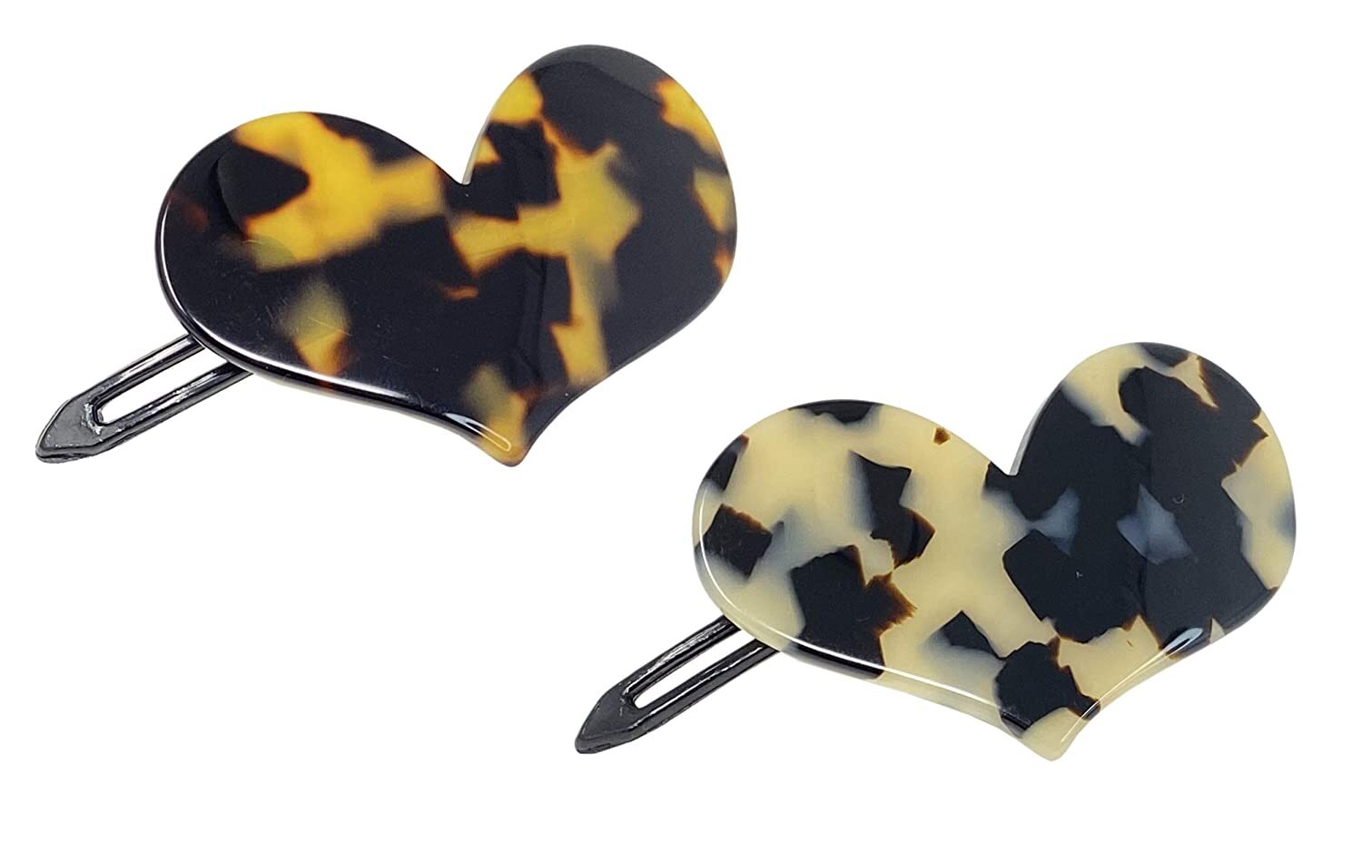 French Amie Cupid Hearts Small Celluloid Metal Free Snap Hair Clips – 2 Pcs