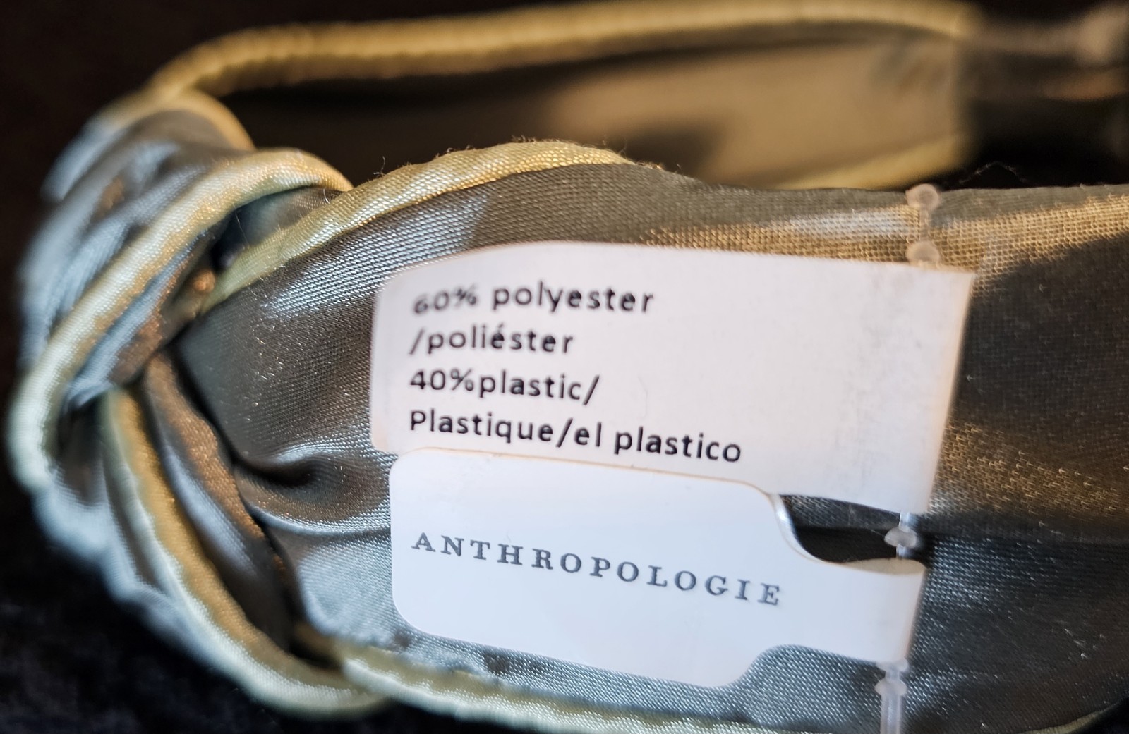 NWT Anthropologie Satin Top Knot Headband Olive Sage Green Piped Trim Hair Band