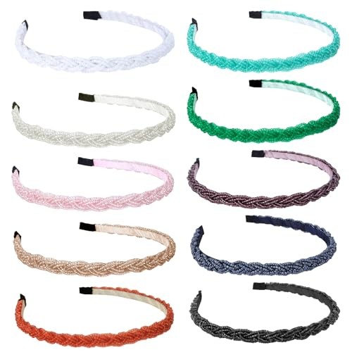 10pcs Rhinestone Headbands for Women Girls Sparkly Braided Beaded Head Bands