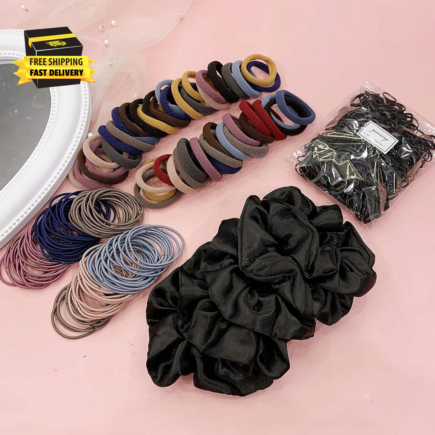 755PCS Hair Accessories for Woman Set Seamless Ponytail Holders Variety Hair Scr