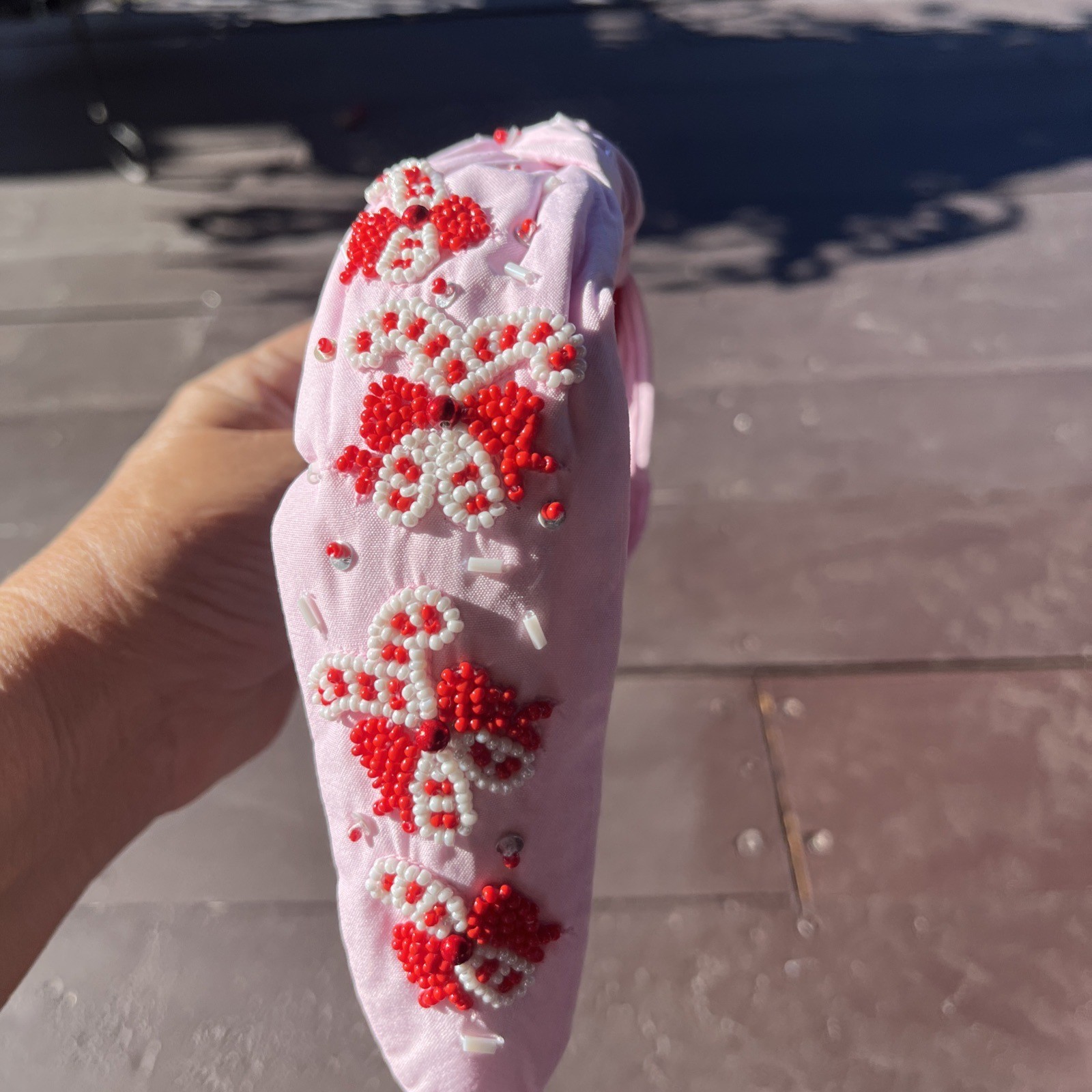 Handmade Pink Red White headband. Perfect For Christmas