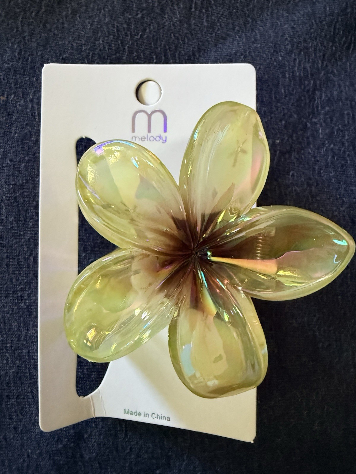 Plumeria Flower Yellow/Green Large Hair Claw for Women By Melody