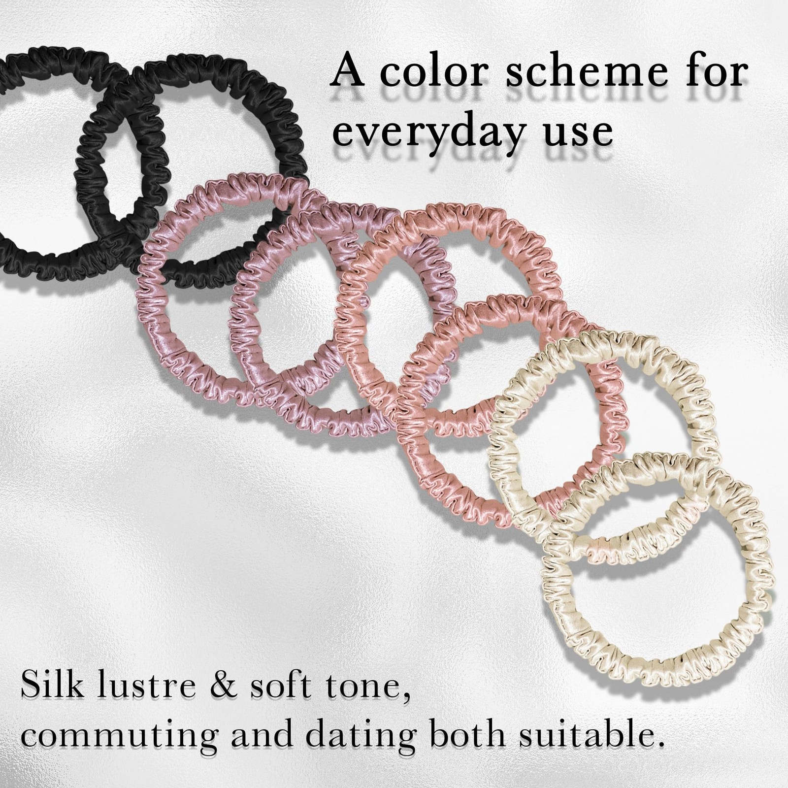 100% Silk Hair Ties – 8Pcs Pure Mulberry Silk Hair Scrunchies Smooth Skinny S…