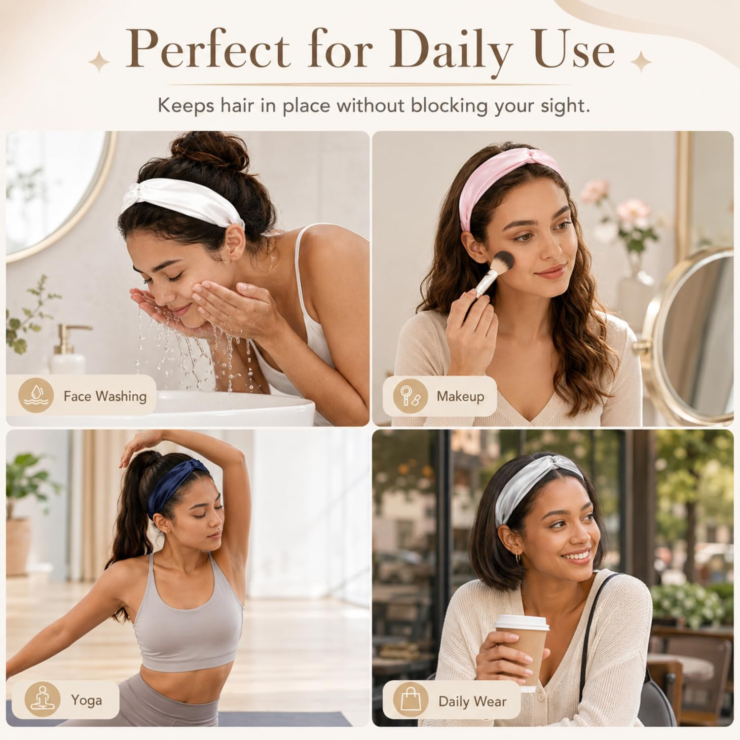 MTLEE 9 Pieces Elastic Hair Wraps and Adjustable Satin Headbands Twisted Turban